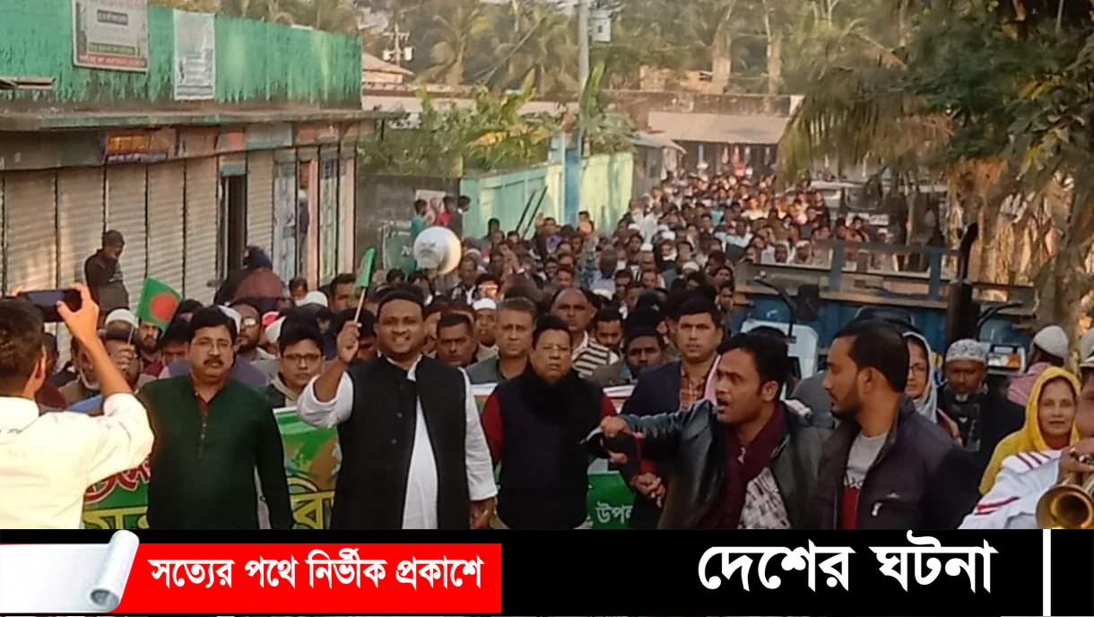 তালতলীতে উপজেলা আওয়ামী লীগের বর্ণাঢ্য বিজয় র‌্যালিতে নেতাকর্মীদের ঢল