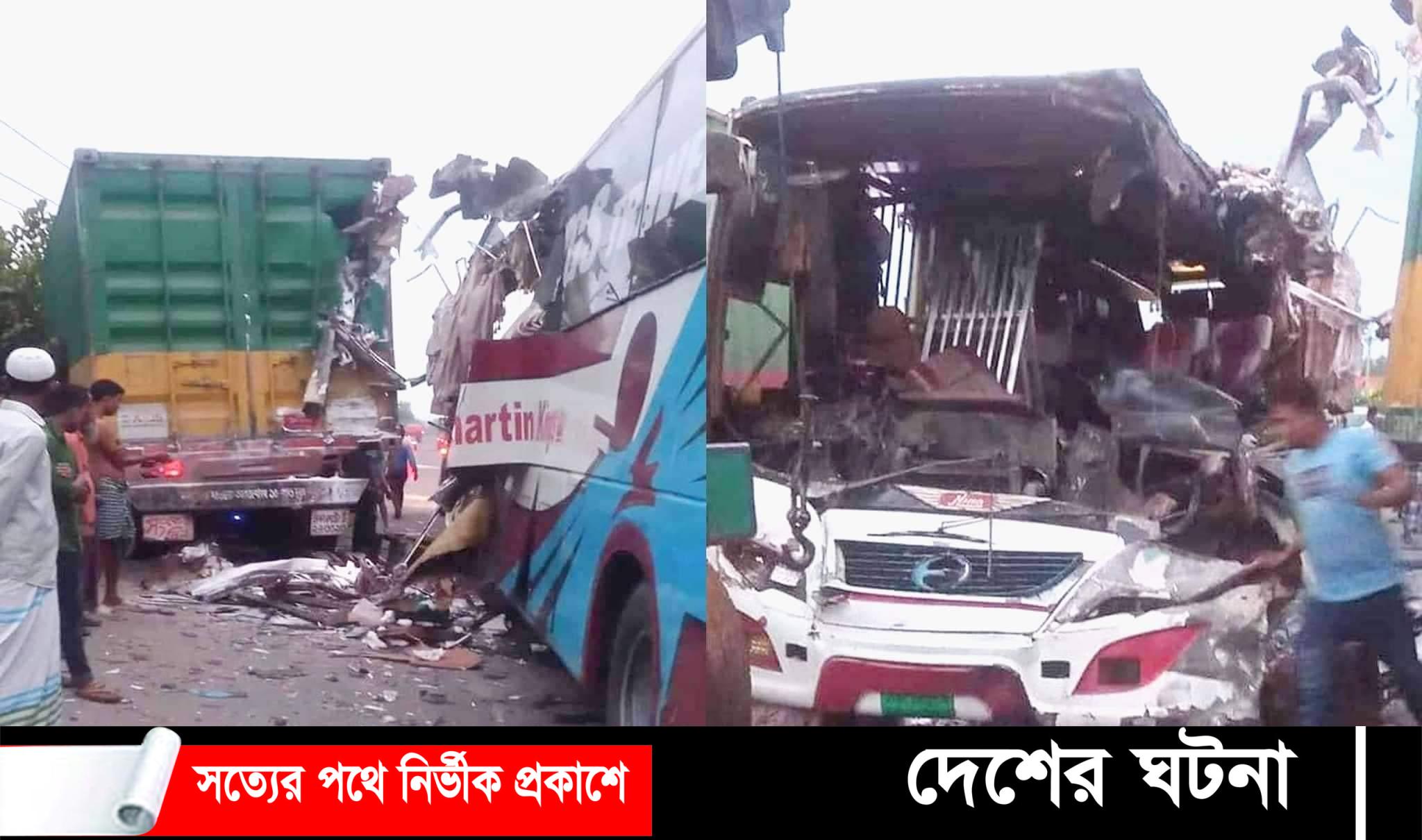 চৌদ্দগ্রামে কাভার্ডভ্যানর পেছনে বাসের ধাক্কায় নিহত ১, আহত ৪