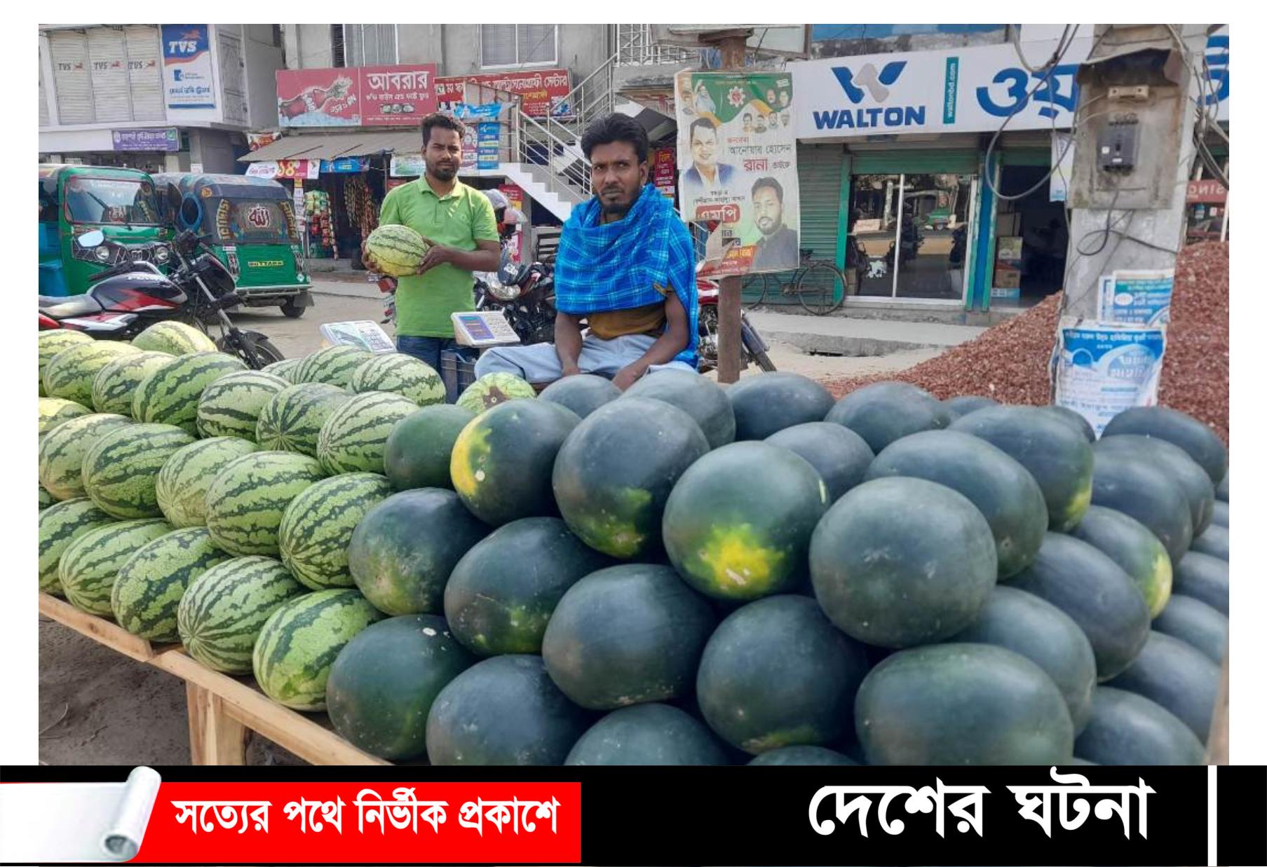 বগুড়ায় বাজার গুলোতে এসেছে রসালো ফল তরমুজ, দাম নিয়ে ক্রেতাদের অসন্তোষ!!